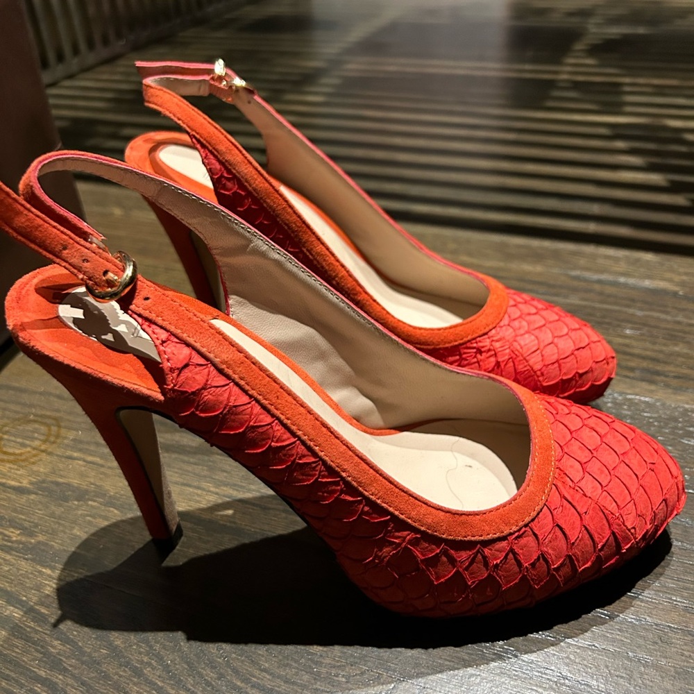 Reiss Slingback Bright Orange Animal Pattern Heels Size 38